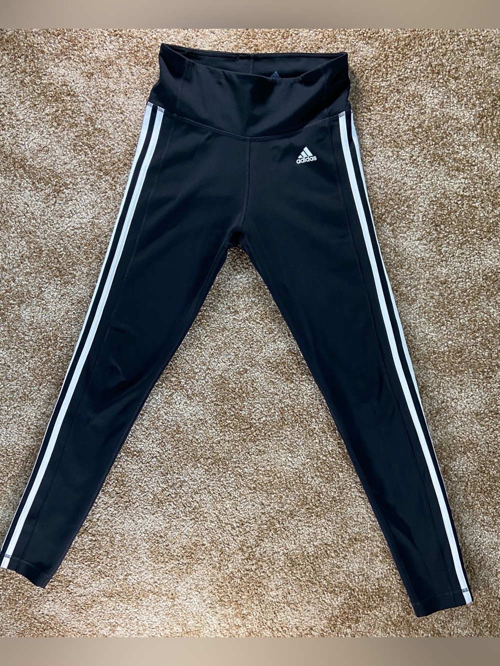 Adidas Climalite Black 3-Stripe High Rise Leggings Women’s Small Activewear - Picture 2 of 13